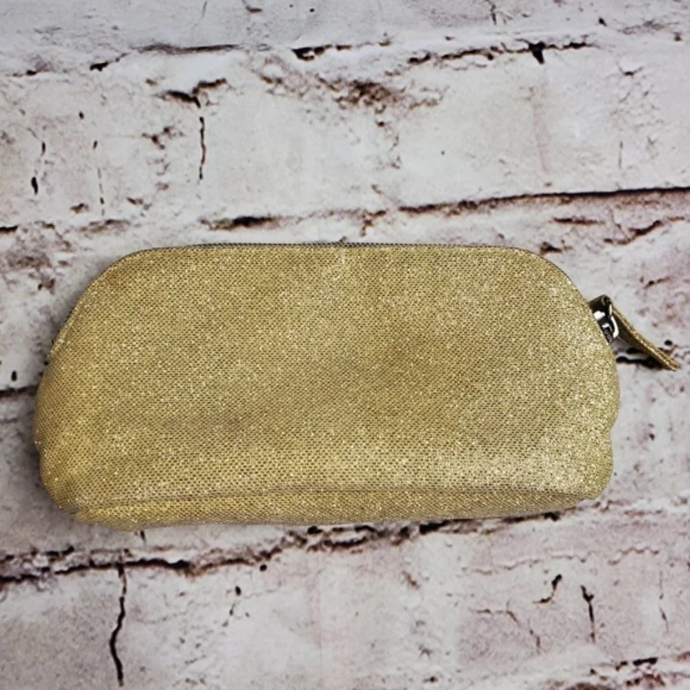 Victorias Secret Gold Sparkle Makeup Bag Travel Cosmetic Zip Bag Small Organizer